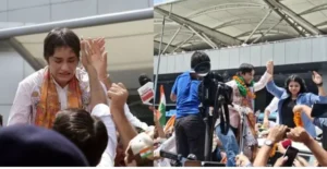 भारत पहुंचने पर विनेश फोगट का भव्य स्वागत किया Vinesh received a grand welcome on her arrival in India