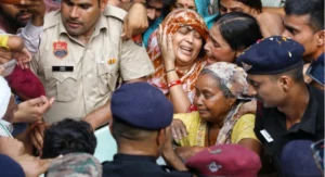 Crowd gathered at the house of martyred LanceNaik